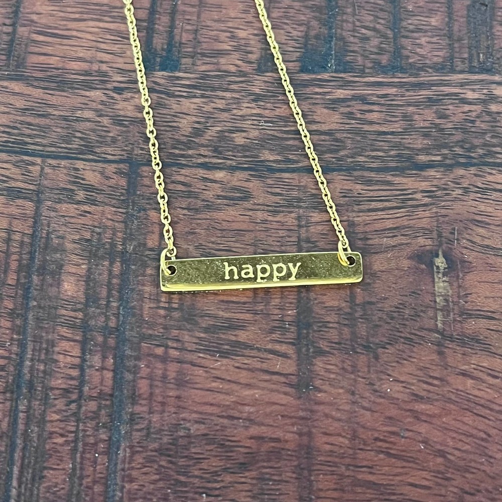 Jook & Nona 18K Gold Plated "Happy" Bar Necklace